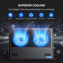 Tecknet Adjustable Laptop Cooling Pad With Dual Fans For Gaming And Study