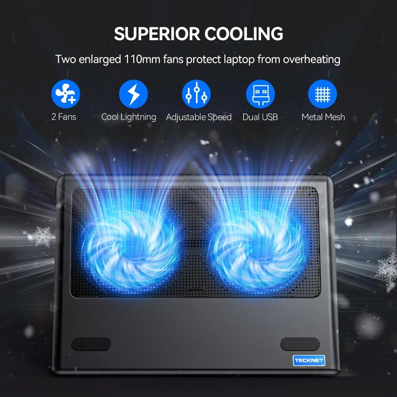 Tecknet Adjustable Laptop Cooling Pad With Dual Fans For Gaming