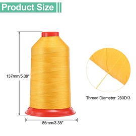 sourcing map 1968 Yards Bonded Nylon Sewing Thread Size 280D/3 Sewing-Heavy Duty Nylon Upholstery Thread Outdoor Thread for Leather Jeans and Weaving Craft Machine DIY Yellow
