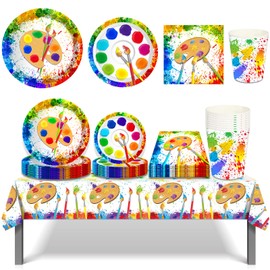45PCS Art Paint Party Supplies - LIYDE Art Party Decorations Paint Party Decorations Disposable Tableware Serve 8 Include Plates Cups Napkins Tablecloth Art Themed Birthday Party Supplies