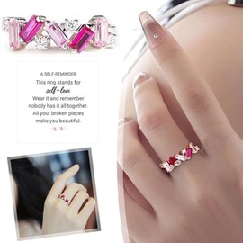Nobody Has It All Together Pink Band Ring Silver Self Love Ring Irregular Cubic Zirconia Ring Pink Jewelry Gift for Women (10)
