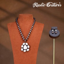 Rustic Couture's Western Turquoise Jewelry Set for Women Multi Layer Navajo Cowgirl Beaded Neacklaces with Earrings RNS-1047WT