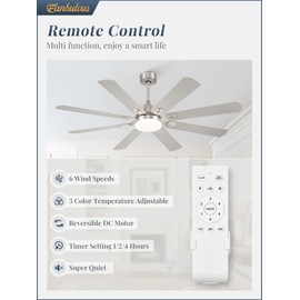 Fanbulous 62 Inch Ceiling Fans with Lights,Nickel Modern Ceiling Fan with Remote,Large Farmhouse Indoor & Outdoor Ceiling Fan with 8 Dual Finish Blades, Quiet DC Motor, Bright LED Light
