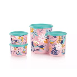 Tupperware Blushing Meadow One Touch Canister Set Of 4 NEW Pink Storage