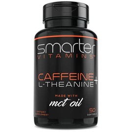 SmarterVitamins Pastillas de cafeína de 200 mg – Aceite MCT de 100% cocos + 100 mg L-teanina, energía avanzada, enfoque limpio y claridad perfecta + l
