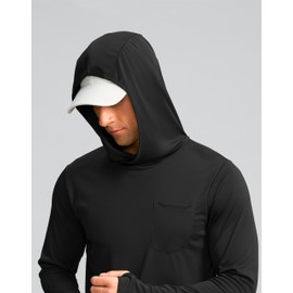 Men's Sun Protection Shirts UPF 50+ Long Sleeve Hoodie with 2 Pockets UV SPF Fishing Hiking Rash Guard Outdoor Shirts (Black, XX-Large)