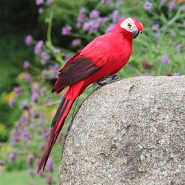 LQKYWNA Lifelike Fake Parrots, Artificial Bird Decoration, Foam Macaw Parrot Model, Colorful Garden Parrot Ornament Home Wall Decoration Tree Decor (Red)