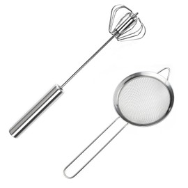 1 x semi-automatic whisk, 1 x twill flour sieve, manual whisk, hand-held milk frother, food mixer, hand mixer for baking