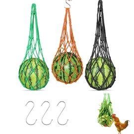 3 PCS Chicken Vegetable String Bag, Hanging Cabbage Feeder for Hens and Parrots Durable Vegetable, Chicken Cabbage Feeder Treat Feeding Tool for Duck Birds for Poultry Hens Goose