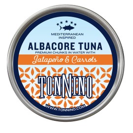 Tonnino Albacore Tuna in Water, Premium Chunks with Jalapeño & Carrots, High-Protein, 140g, 12-Pack