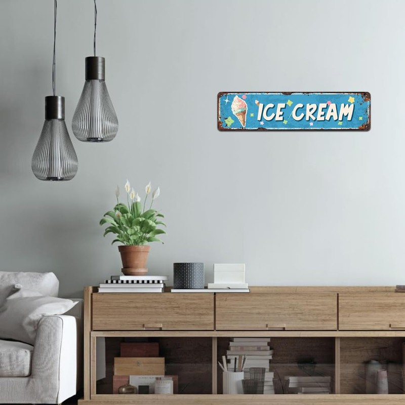 Ice Cream Embossed Metal Sign - Vintage Diner Ice Cream