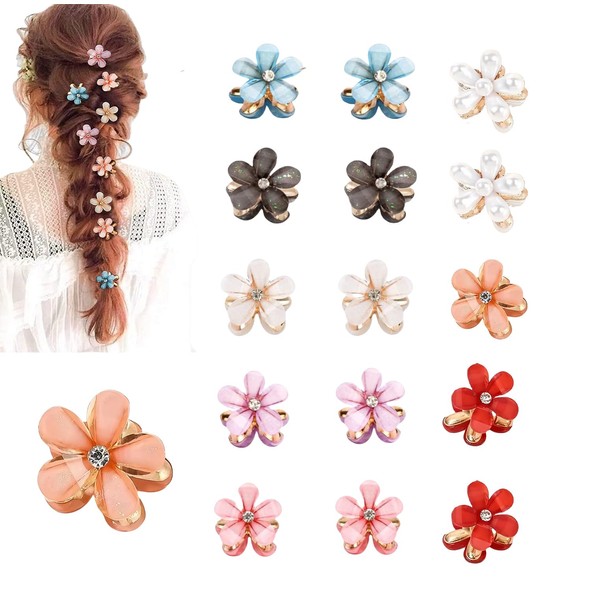 Mini Flower Hair Clips Multicolor Set of 16