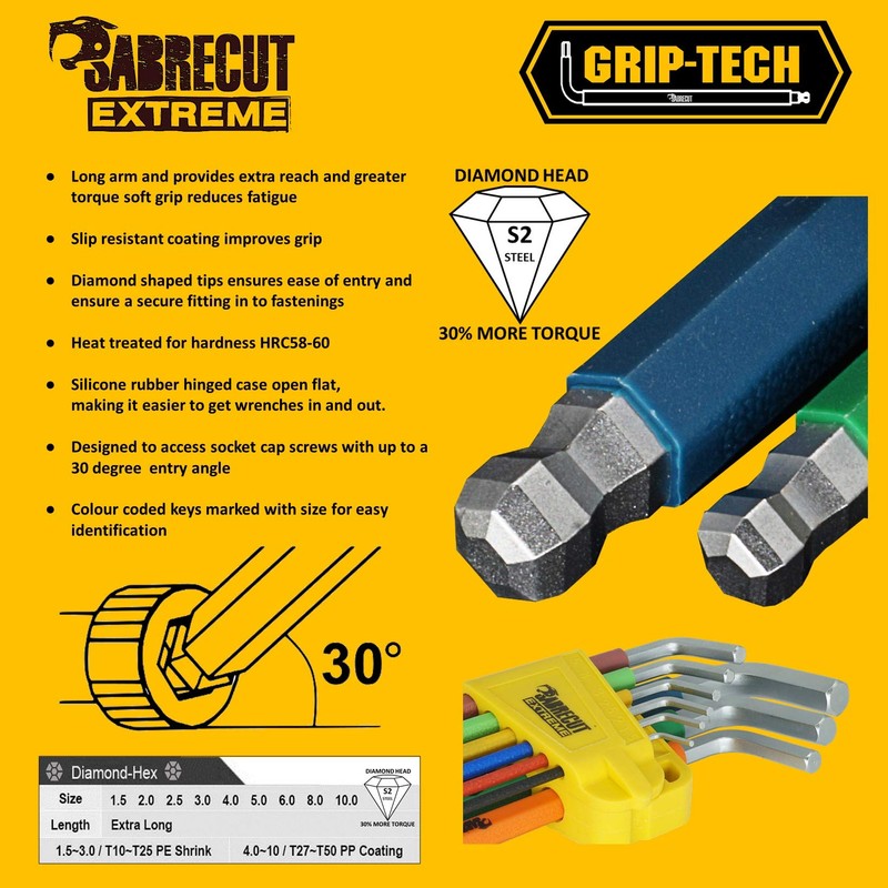 SabreCut 9 Piece SCHEX009S Soft Grip Extra Long Hex, Hex
