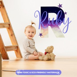 EGD Multiple Fonts Wall Decor Bright Colors I Custom Name & Initial I Baby Girl I Nursery Wall Decal for Baby Room Decorations I Multiple Options for Customization (Night Sky)