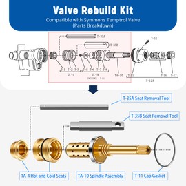 Enhon Valve Rebuild Kit Replacement for REB-VALVE, Compatible with Symmons Temptrol Valve, TA-10 Spindle Assembly, TA-4 Hot and Cold Seats, T-11 Cap Gasket, T-35A/B Seat Removal Tools (2 Pack)