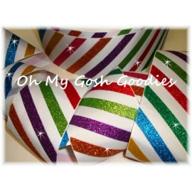 3" GLITTER CIRCUS STRIPES DIAGONAL GROSGRAIN RIBBON FOR CHEER BOW HAIRBOW OMGG