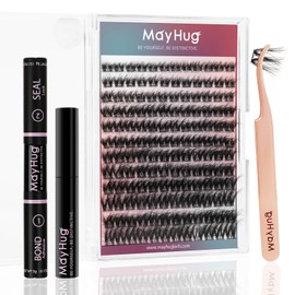 Mayhug Eyelash Extensions Set, Lash Extension Set, 144 Pieces, 3D Fluffy Eyelashes, 8-18 mm, 48-72 Hold Hours, Waterproof Bond & Seal Eyelash Glue, 5 ml Eyelash Glue Remover, Eyelash Tweezers