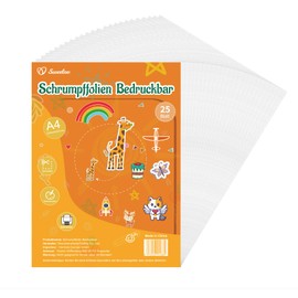 Sweelov Pack of 25 Printable Shrink Films - A4 Transparent Shrink Film Sheets - Matt Shrinking Plastic Film for Crafts, Decorative Film for Crafts