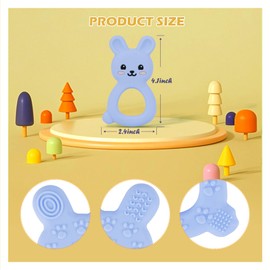 Baby Bunny Teether, Food-Grade Silicone Toy for Infants 0–24 Months, Easy-Grip Chew Toy with Textured Ears for Sensory Exploration, Freezable & Dishwasher Safe (Blue)