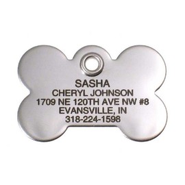 LuckyPet Pet ID Tag - Stainless Steel Bone - Durable & Easy to Read Dog Tag - Safety Reflective on Back - Polished Mirror Finish & Edges