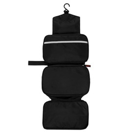 Hanging Travel Toiletry Bag,Foldable Travel Bag with 4 Compartments, Waterproof Wash Bag for Business Trip, Vacation and Bathroom for Makeup Bag & Shower Bag（Black）