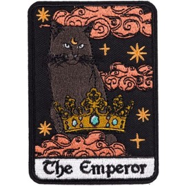 The Emperor Cat Crown Tarot Card Fortune Telling 3.6" Iron On Embroidered Thermoadhesive Patch for Clothing