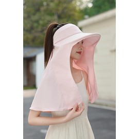URAWOW UV Protection Sun Hats for Women Sun Visor Hat Cycling Cap Hiking Wide Brim Beach Summer Neck Cover Pink
