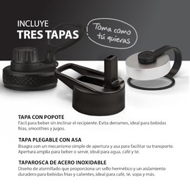 VIORA Termo de Acero Inoxidable para Café y Agua 950 ml (32 oz) Contiene 3 Tapas para Diferentes tipos de Bebidas, Ideal para Mantener la Temperatura 