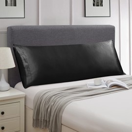 Ersmak Satin Body Pillow Cover, 20x54 Inches Black Ultra Soft Satin Body Pillow Case for Hair and Skin, Silky Slip Cooling Long Side Satin Body Pillow Pillowcase with Envelope Closure