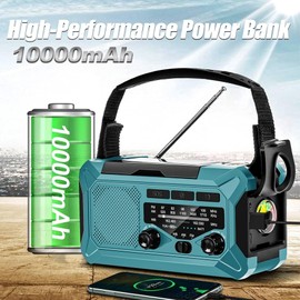 10000mAh Emergency Radio,Multi-Function AM/FM/NOAA Weather Radio,Hand Crank,USB Cable 3 Charging Methods,SOS Alarm,Flashlight,Phone Charger,Compass,Reading Lamp(Blue)