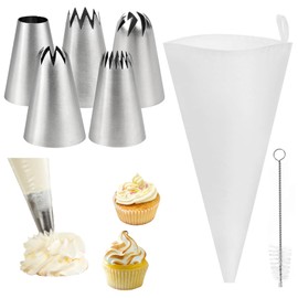 Axvxby Spritzbeutel Mit Tüllen Profi 6 Stück wiederverwendbar, Spritztüllen-Set mit 5 Edelstahl-Tüllen für Kuchen- und Kekse Dekoration geeignet für Zuckerguss, Brandteig und Cupcake