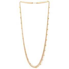 Gold Multi-Strand Long Chains Statement Necklace with Crystal Beads Charms Pendant, Dress Prom（CA）