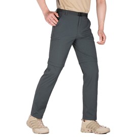 FREE SOLDIER Men's Outdoor Convertible Hiking Pants with Belt Lightweight Quick Dry Tactical Cargo Pants Nylon Spandex (Convertible Dark Gray 34W x 32L)