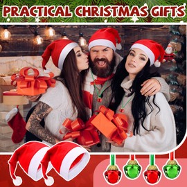 Vicenpal 24 Pcs Santa Hat with 24 Pcs Christmas Bell Necklaces Xmas Hat and Necklace for Xmas Party Supplies(Cute Color)