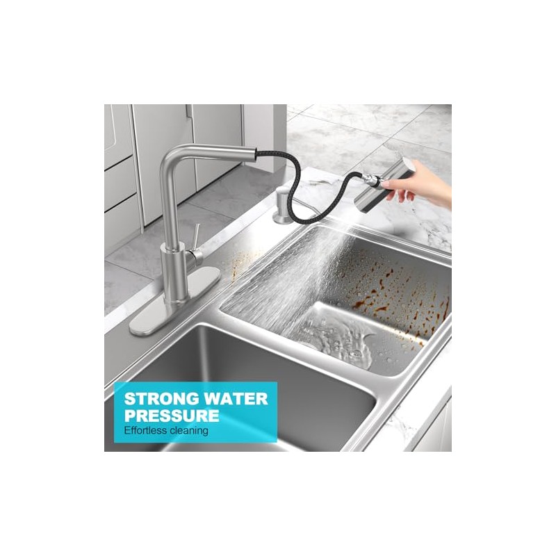 Brushed Nickel Kitchen Faucets with Pull Down Sprayer & Soap