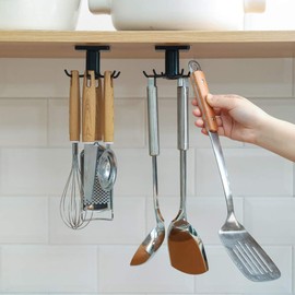 EigPluy Pack of 2 Hook Rack for Kitchen Utensils, 360° Rotation, Hanging Organiser Hanging Rail for Attaching No Drilling Rack for Kitchen/Bathroom
