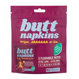 Butt Napkins - Water-Based Flushable Wipes, Individually Wrapped, For On-The-Go & Travel, Running, Camping, Festivals. Unscented & Hypoallergenic, Adult Sized (Running, 5 Count (Pack of 1))