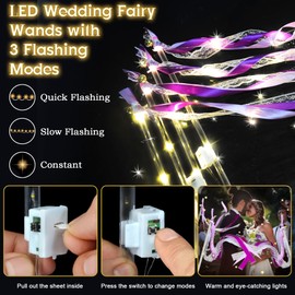 YOFOBU 30Pack Purple Light Up Wands,Wedding Wands with 3 Colorful Flashing Modes,LED Silk Fairy Wands with Bells,Glow Ribbon Streamers for Wedding,Mardi Gras,Mother's Day,July 4th,Birthday