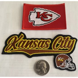 Unbranded 2-Kansas City Chiefs embroidered iron on  patches. 5”x 2” & 3”x 2”  Beautiful!