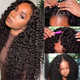 UNILO UNILO V Part Wig Human Hair No Leave Out Upgrade Curly V Part Wig Human Hair Wig for Women 150% Density V Part Wig No Glue No Sew Clip In Half Wig Natural Color 16 Inch