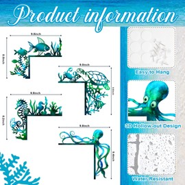 Pigort 4 Pcs Ocean Door Frame Decoration Set – Metal Octopus, Sea Turtle, Seahorse & Starfish Wall Art – Beach Themed Corner Signs for Door, Window, Bathroom, Home, Office (Indoor & Outdoor)