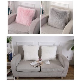 YDFYX 2 Pieces Faux Fur Throw Cushion Cover, Deluxe Home Decorative, Super Soft Plush Mongolian Faux Fur Throw Cushion Cover (2 Pieces, Grey, 50 x 50 cm)