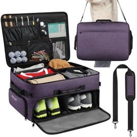 Golf Trunk Organizer for Women Men, Water-resistant Car Golf Organizer with Separate Ventilated Compartment for 2 Pair Shoes, Golf Storage for Balls, Tees, Clothes, Gloves, Accessories, Golf Gifts