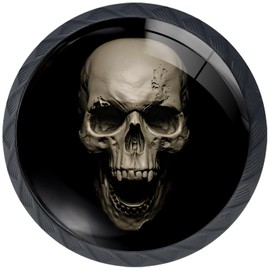Artinhand 4 Pack Skull Kitchen Cabinet Knobs Round Drawer Pulls Black Dresser Cupboard Door Handles