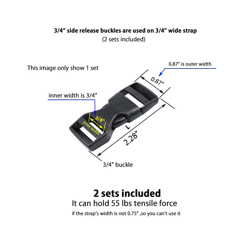 Baitoo Side Release Buckle 3/4inch Plastic Snap Claps Buckle Clips