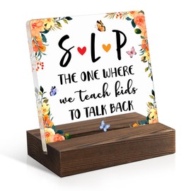 Juoqg SLP Acrylic Sign with Wooden Stand, Funny Speech Language Pathologist Gift, Birthday Thanksgiving Gift for Speech Therapist, SLP Appreciation Gift, Speech Therapist Teacher Gift, SLP Thank you