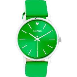 Oozoo Vintage Women's Watch – Silver Wrist Watch with 20 mm Leather Strap – Analogue Women's Watch in Round, Smoke green, Strap.