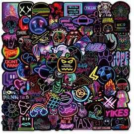Neon Stickers 100 Pcs, Cool Graffiti Neon Stickers for Children Adults Teens,Waterproof Vinyl Stickers for Laptop Phone MacBook Scooter Scrapbook Journal Planner Skateboard Guitar
