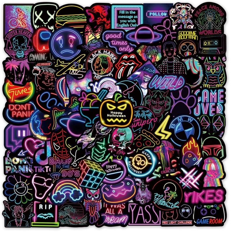 Neon Stickers 100 Pcs, Cool Graffiti Neon Stickers for Children
