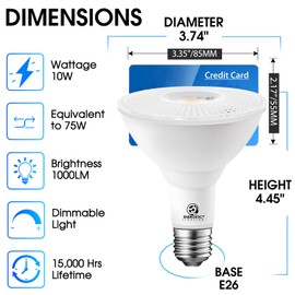 Energetic PAR30 LED Bulbs, Flood Light Outdoor Indoor 10 Watt (75 Watt Equivalent), 3000K Warm White, 1000 Lumens, E26 Base, Dimmable, Waterproof LED Recessed Light Bulbs for Security (10 Pack)